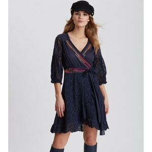 Odd Molly Anthropologie Eyelet Embroidered Mini Wrap Two Step Flow Dress Sz S‎